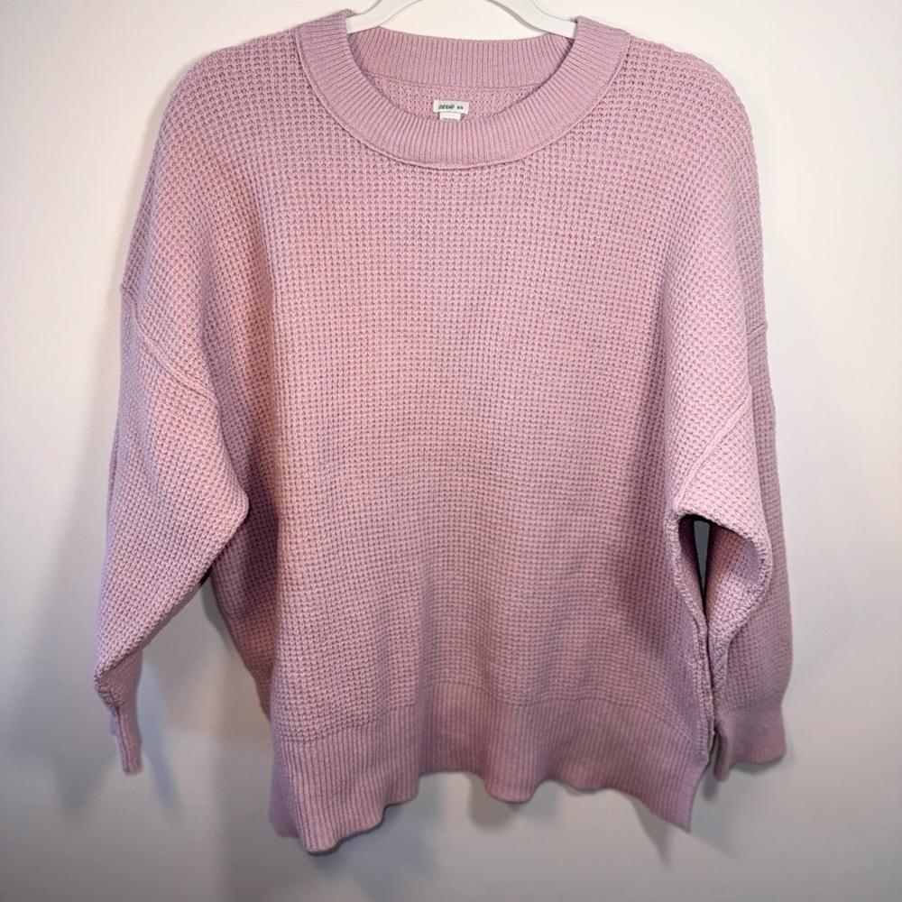 Aerie Women’s Pink Pullover Crew Neck Waffle Knit Sweater size Medium - Picture 14 of 14